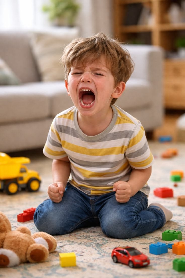 Niño en pleno berrinche en casa